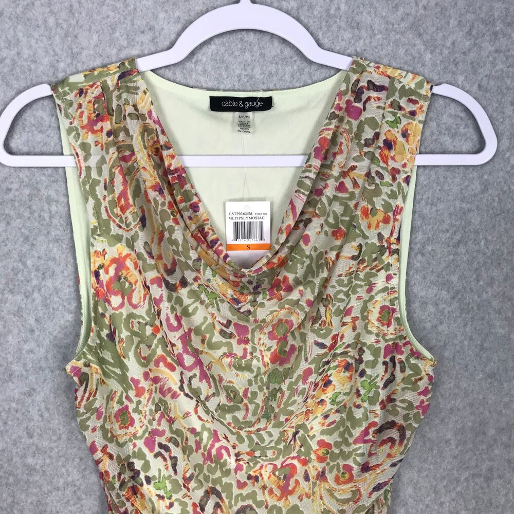 Cable Gauge Mesh Ruched Top Medium Paisley Cowl Blouse Abstract Vacation - Picture 2 of 8